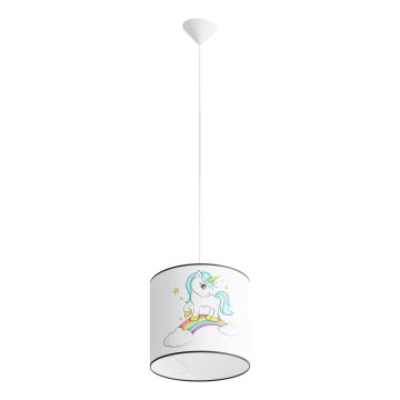 Bērnu lustra ar auklu UNICORN 1xE27/15W/230V d. 30 cm vienradzis