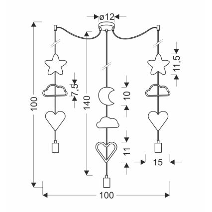 Bērnu lustra ar vadu TRIO 3xE27/20W/230V dzeltena/balta/rozā