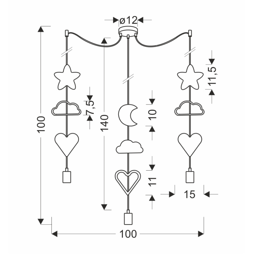Bērnu lustra ar vadu TRIO 3xE27/20W/230V dzeltena/balta/rozā
