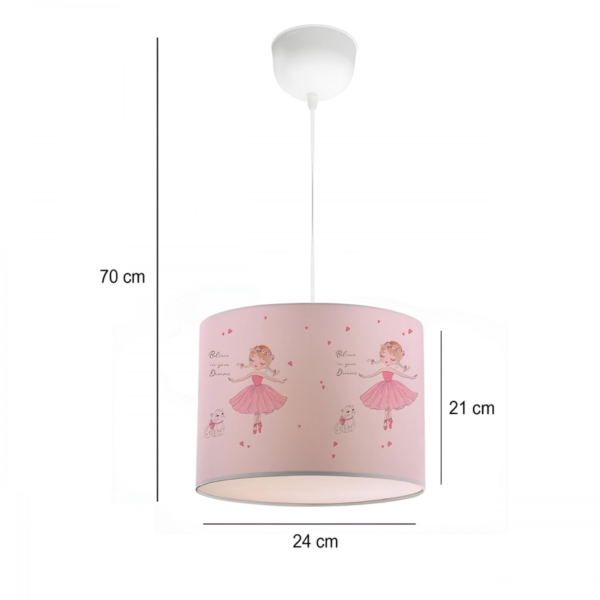 Bērnu lustra CANDY 1xE27/40W/230V rozā