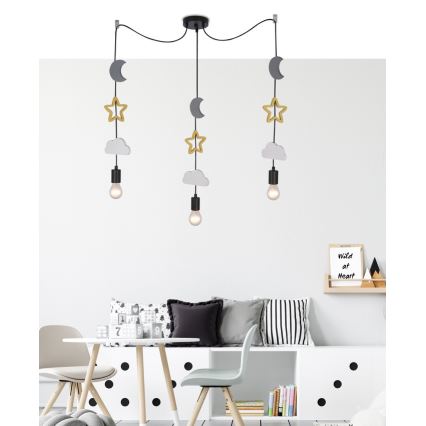 Bērnu lustra uz troses TRIO 3xE27/20W/230V pelēka/dzeltena/balta