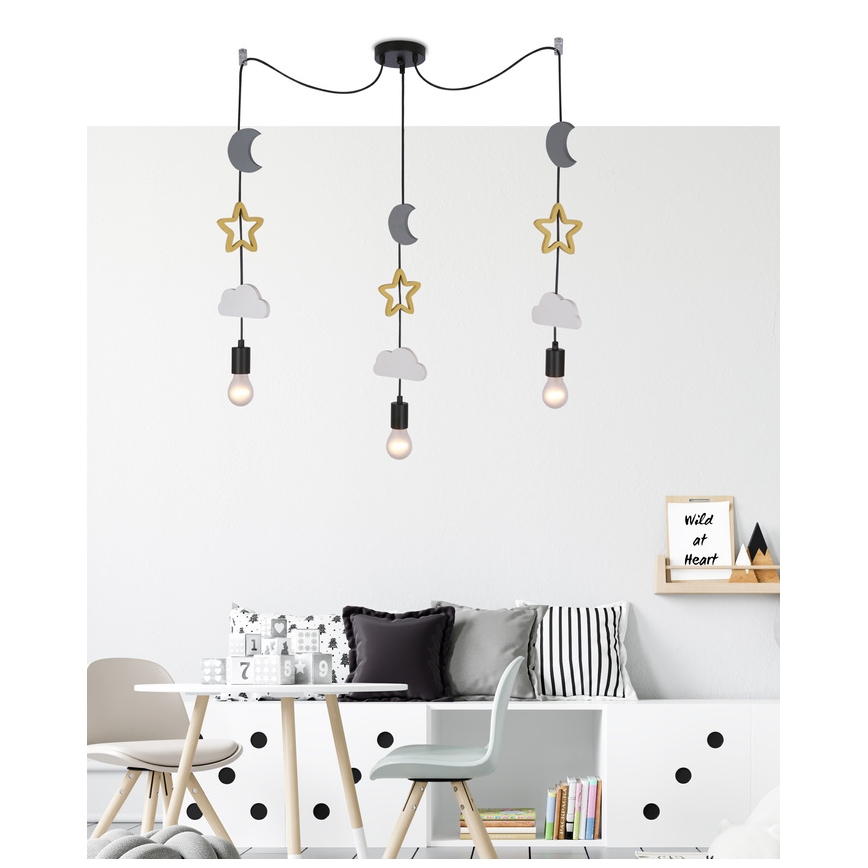 Bērnu lustra uz troses TRIO 3xE27/20W/230V pelēka/dzeltena/balta