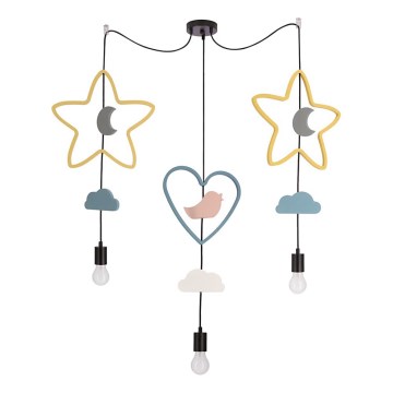 Bērnu lustra uz vada TRIO 3xE27/20W/230V dzeltena/zila/pelēka