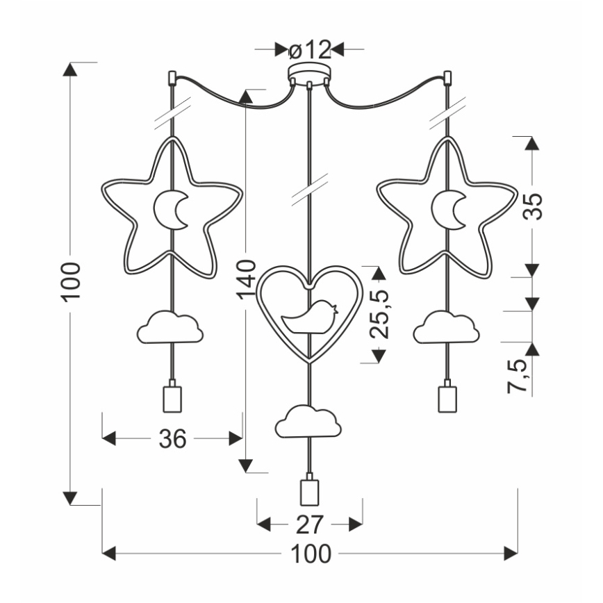 Bērnu lustra uz vada TRIO 3xE27/20W/230V dzeltena/zila/pelēka