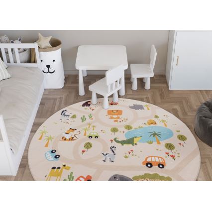 Bērnu neslīdošs paklājs ARES STREETS 160 cm bēšs/safari