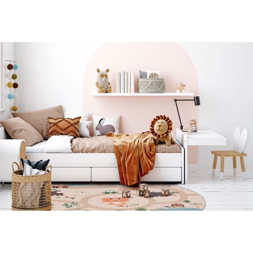 Bērnu neslīdošs paklājs ARES STREETS 160 cm bēšs/safari