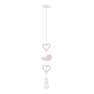 Bērnu pakaramā lampa ar vadu HEART 1xE27/20W/230V rozā/balta
