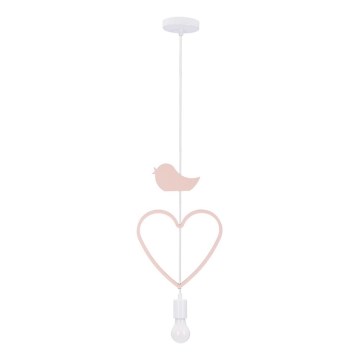 Bērnu pakaramais gaismeklis uz vada HEART 1xE27/20W/230V rozā/balts