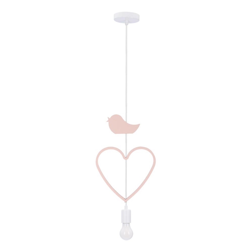 Bērnu pakaramais gaismeklis uz vada HEART 1xE27/20W/230V rozā/balts