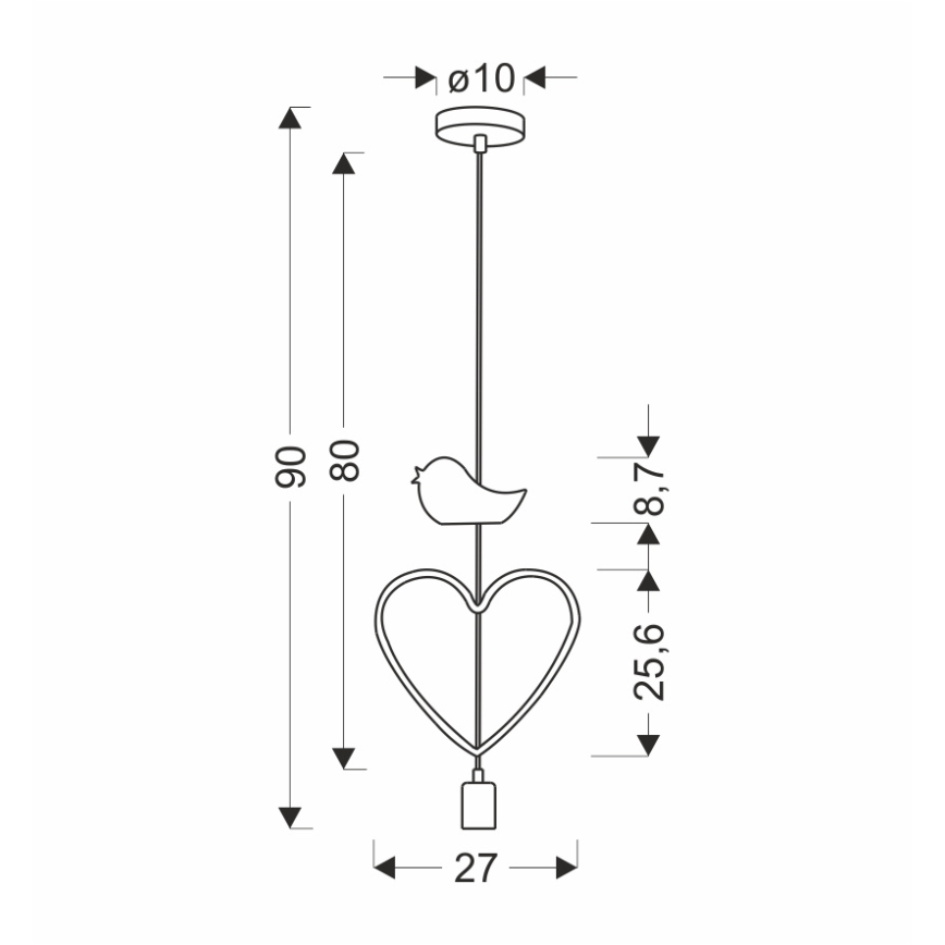 Bērnu pakaramais gaismeklis uz vada HEART 1xE27/20W/230V rozā/balts