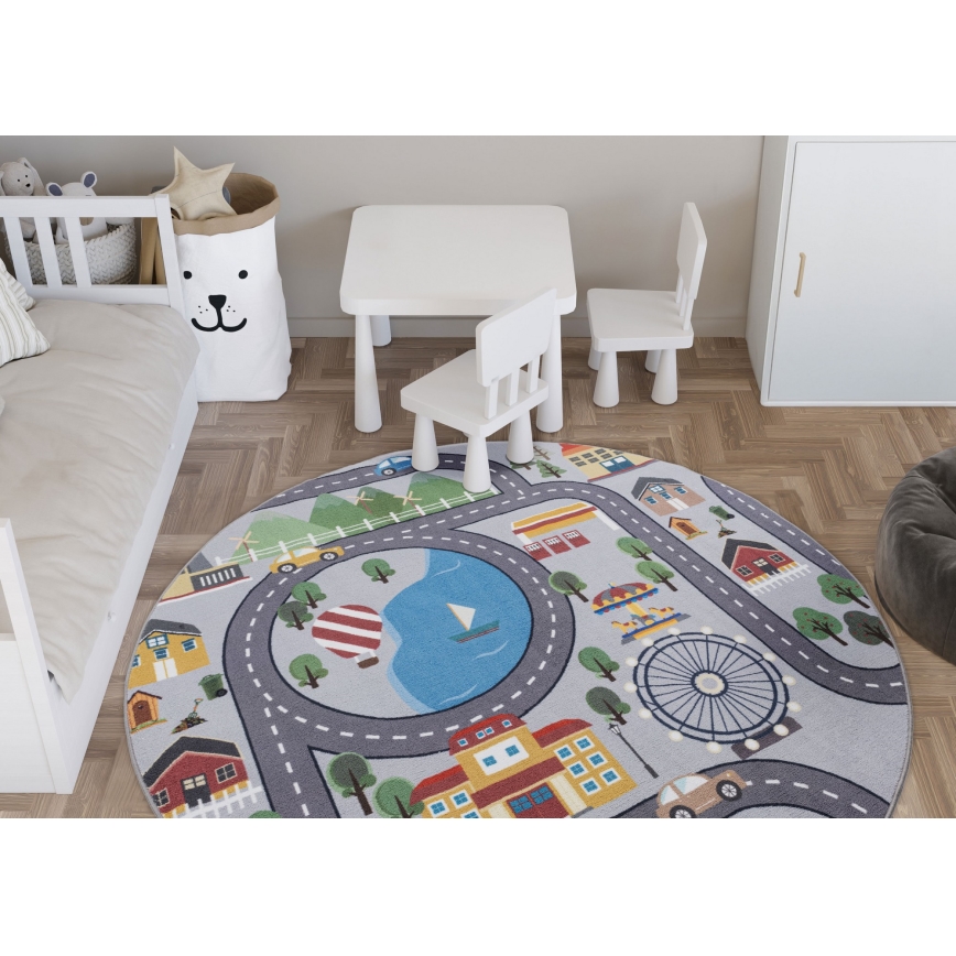 Bērnu paklājs ar neslīdošu pamatni ARES STREETS 160 cm pelēks/pilsēta