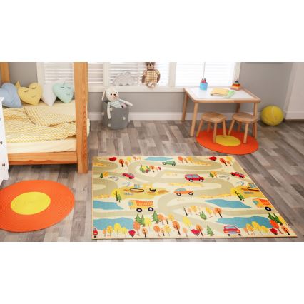 Bērnu paklājs STELLA STREETS 100x150 cm, bēšs ar pilsētas motīvu