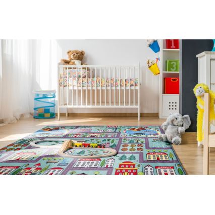 Bērnu paklājs STELLA STREETS 120x170 cm tirkīza/pilsēta