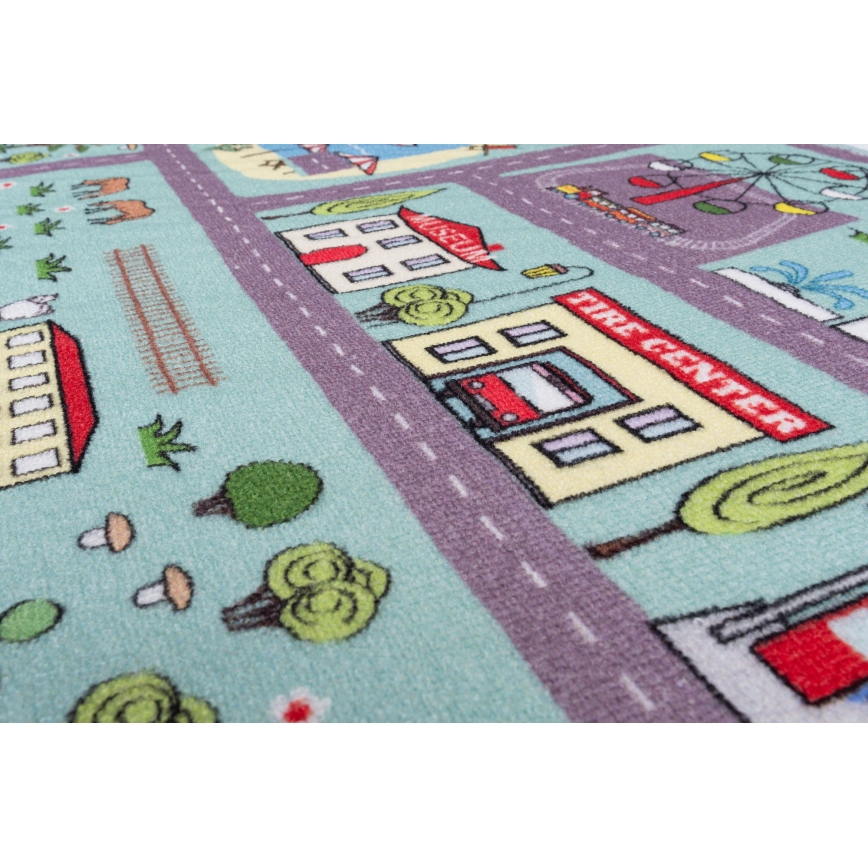 Bērnu paklājs STELLA STREETS 80x100 cm tirkīzzils/pilsēta