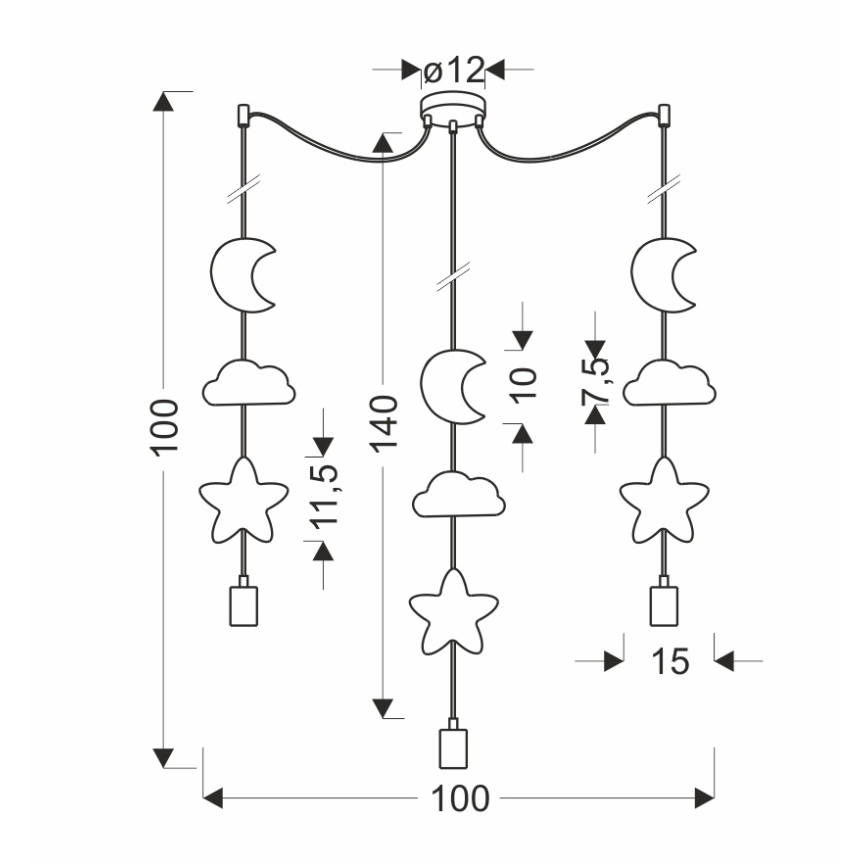 Bērnu piekaramā lampa ar vadu TRIO 3xE27/20W/230V dzeltena/zila