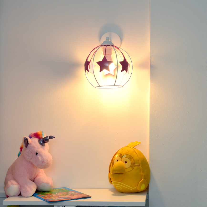 Bērnu sienas lampa STARS 1xE27/15W/230V rozā/balta