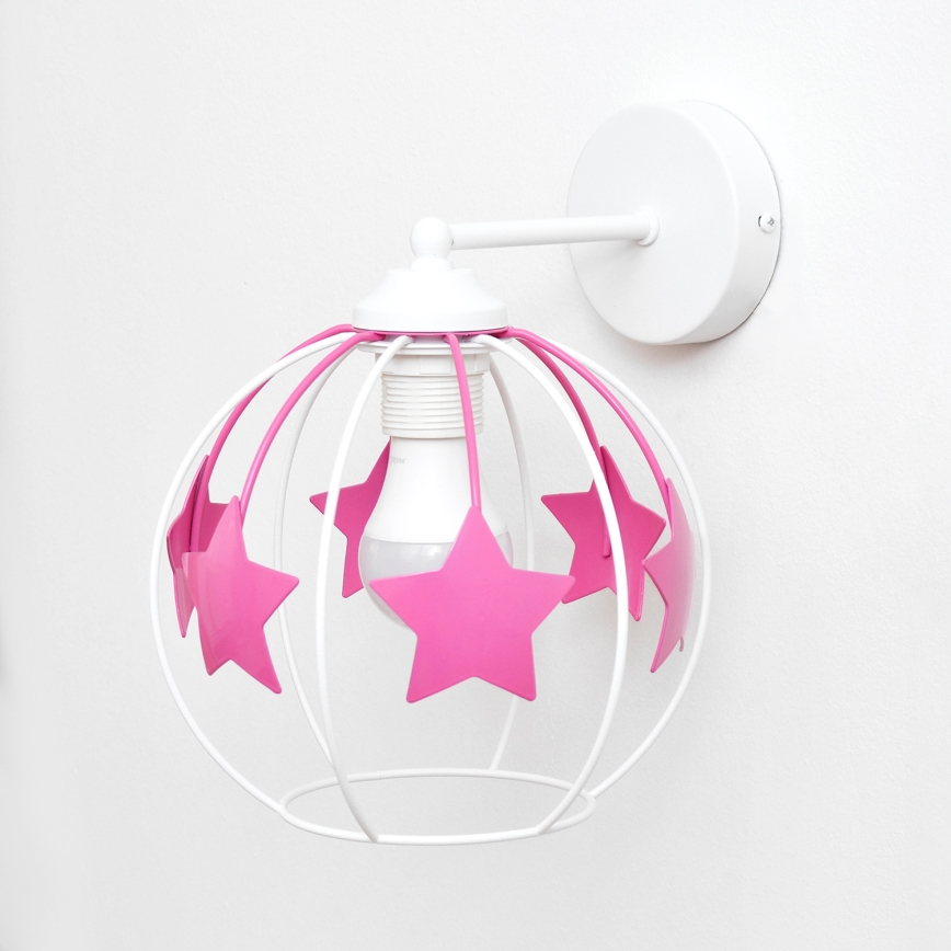 Bērnu sienas lampa STARS 1xE27/15W/230V rozā/balta