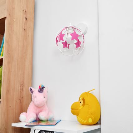 Bērnu sienas lampa STARS 1xE27/15W/230V rozā/balta