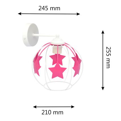 Bērnu sienas lampa STARS 1xE27/15W/230V rozā/balta