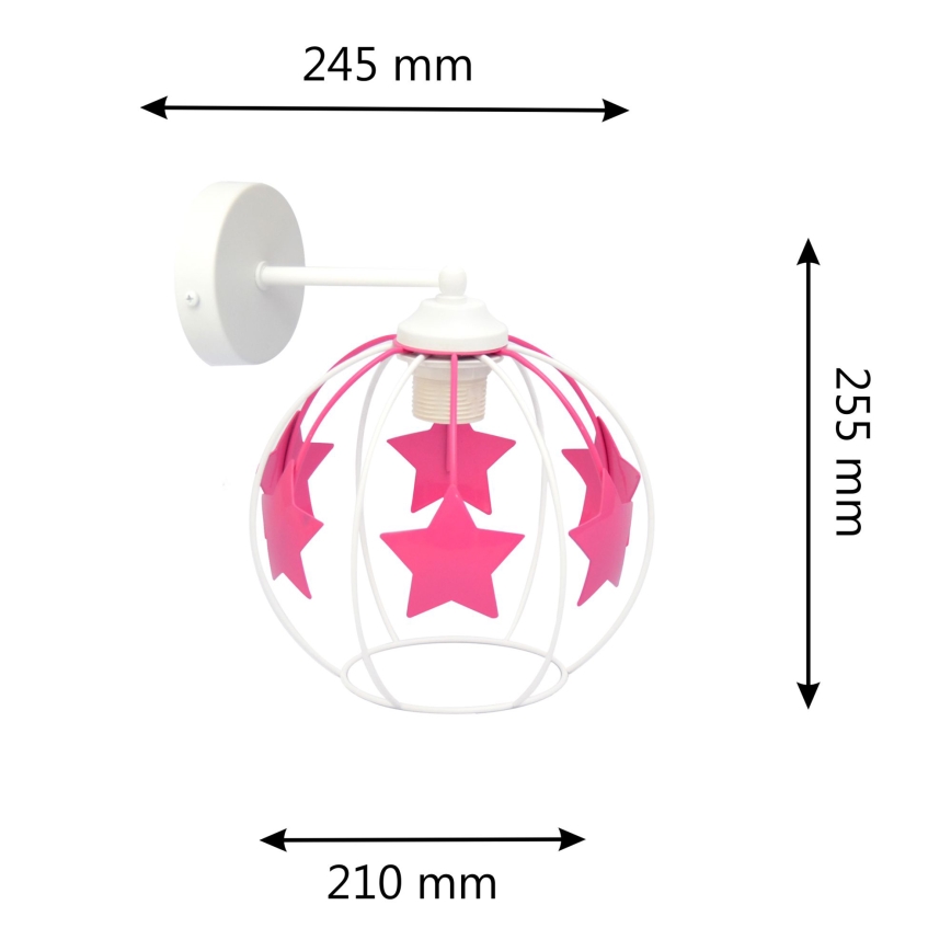 Bērnu sienas lampa STARS 1xE27/15W/230V rozā/balta