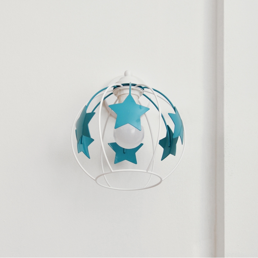 Bērnu sienas lampa STARS 1xE27/15W/230V tirkīza/balta