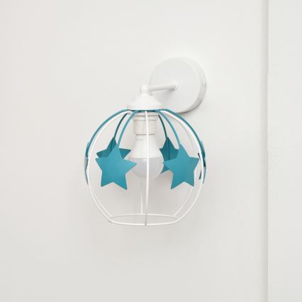 Bērnu sienas lampa STARS 1xE27/15W/230V tirkīza/balta