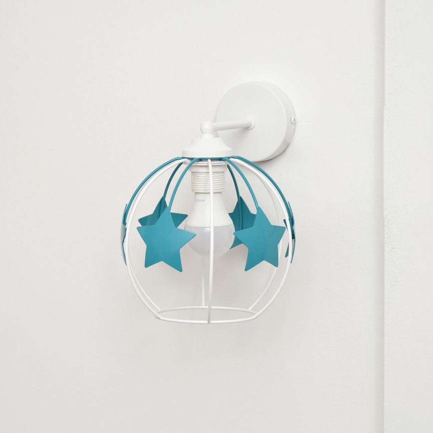 Bērnu sienas lampa STARS 1xE27/15W/230V tirkīza/balta