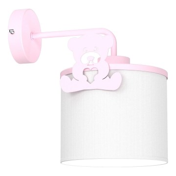 Bērnu sienas lampa SWEET 1xE27/15W/230V balta/rozā/lācītis