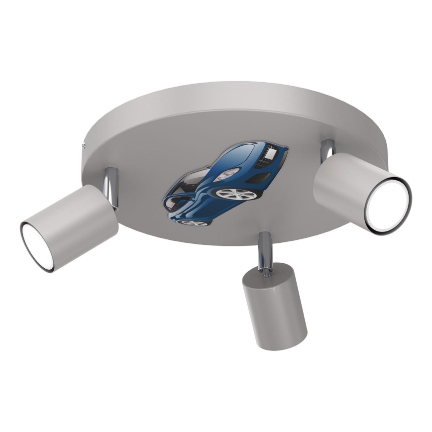 Bērnu starmetis FUN 3xGU10/8W/230V pelēka/automašīna