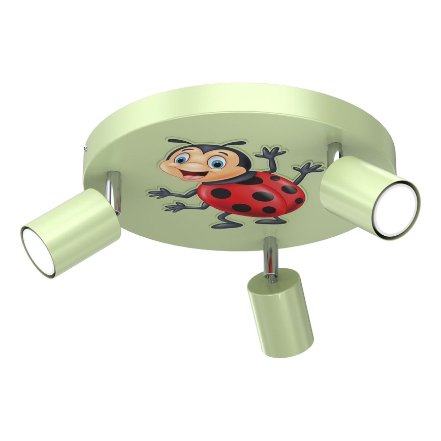 Bērnu starmetis FUN 3xGU10/8W/230V zaļa/ladybug