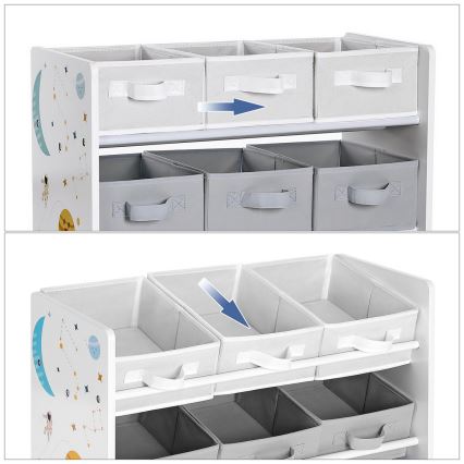 Bērnu uzglabāšanas plaukts ar auduma kastēm ANET zils/balts