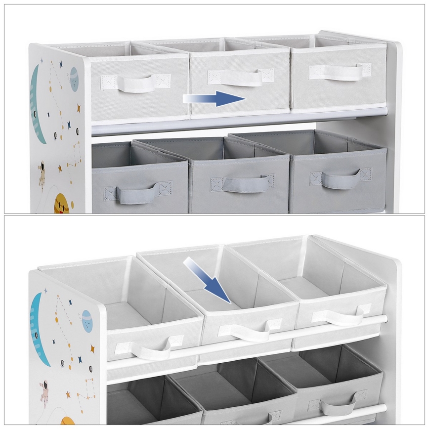 Bērnu uzglabāšanas plaukts ar auduma kastēm ANET zils/balts