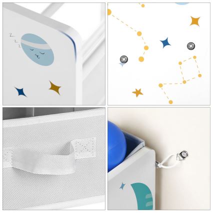 Bērnu uzglabāšanas plaukts ar auduma kastēm ANET zils/balts