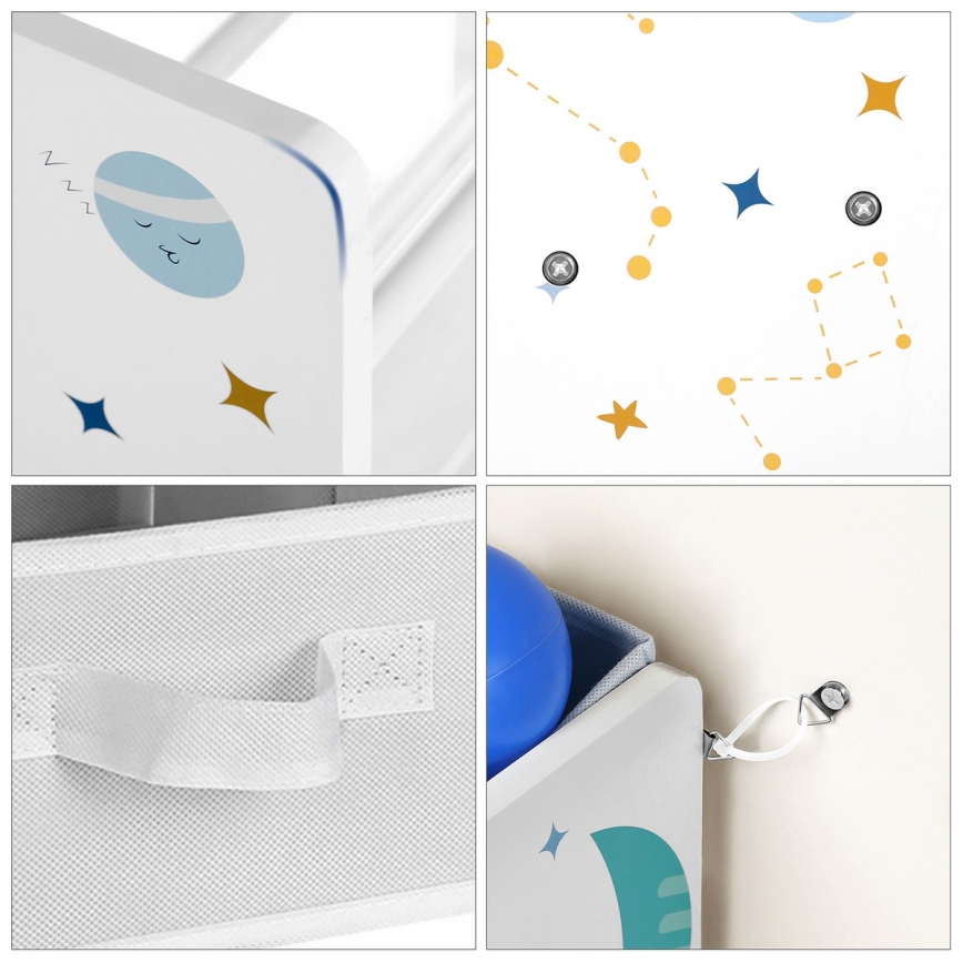 Bērnu uzglabāšanas plaukts ar auduma kastēm ANET zils/balts