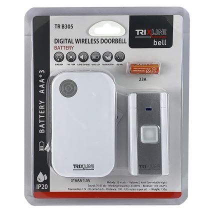 Bezvadu durvju zvans BELL 1x23A + 3xAAA balta