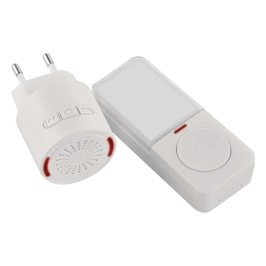 Bezvadu durvju zvans kontaktligzdai 230V + 1xCR2032 balts