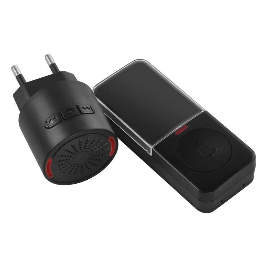 Bezvadu durvju zvans kontaktligzdai 230V + 1xCR2032, melns