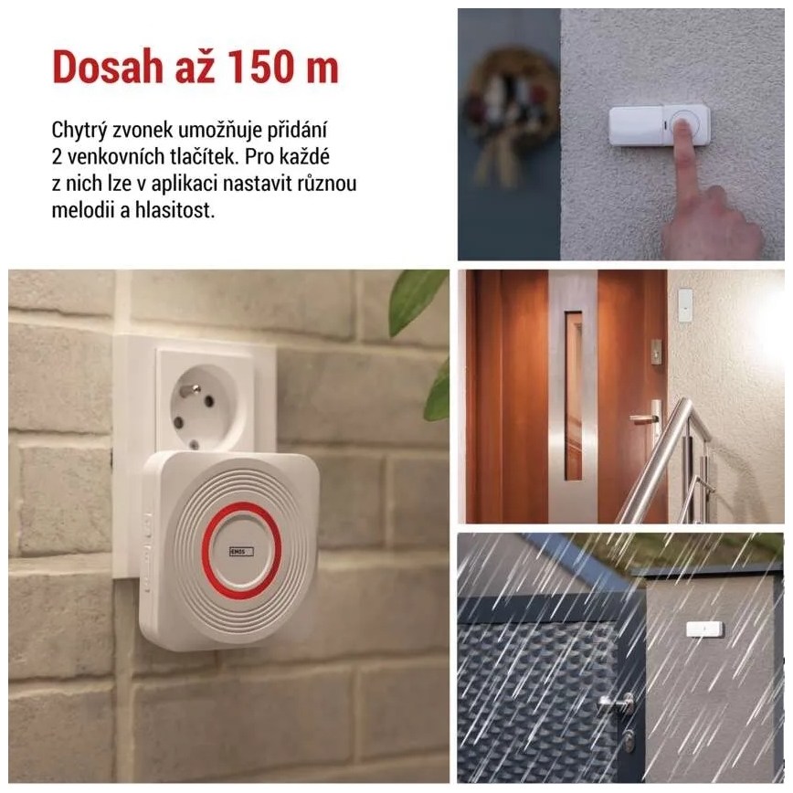 Bezvadu durvju zvans kontaktligzdai GoSmart 230V + 1xCR2032 balts Wi‑Fi