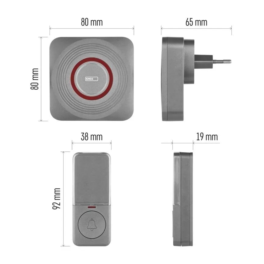 Bezvadu durvju zvans kontaktligzdai GoSmart 230V + 1xCR2032 pelēks Wi-Fi
