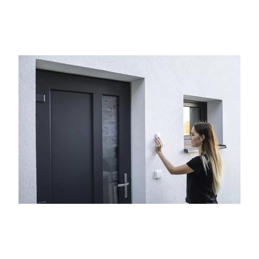 Bezvadu kontaktligzdas durvju zvans 230V + 1xCR2032 IP44 balta