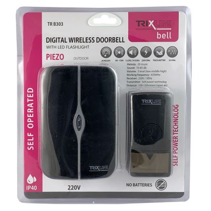 Bezvadu kontaktligzdas durvju zvans PIEZO BELL 230V + 1x23A IP40 melna