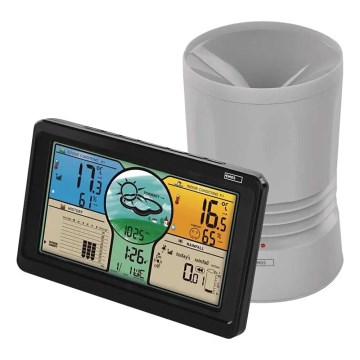 Bezvadu meteoroloģiskā stacija ar krāsainu LCD displeju un nokrišņu mērītājs 3xAAA melna