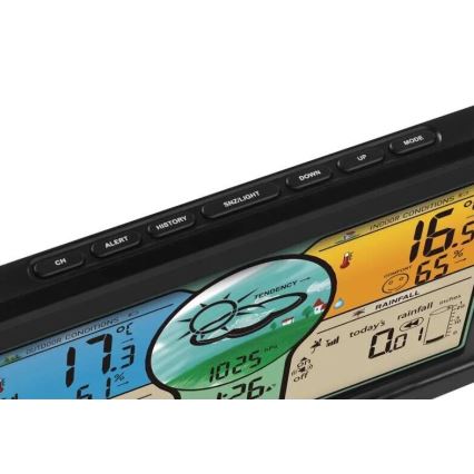 Bezvadu meteoroloģiskā stacija ar krāsainu LCD displeju un nokrišņu mērītājs 3xAAA melna
