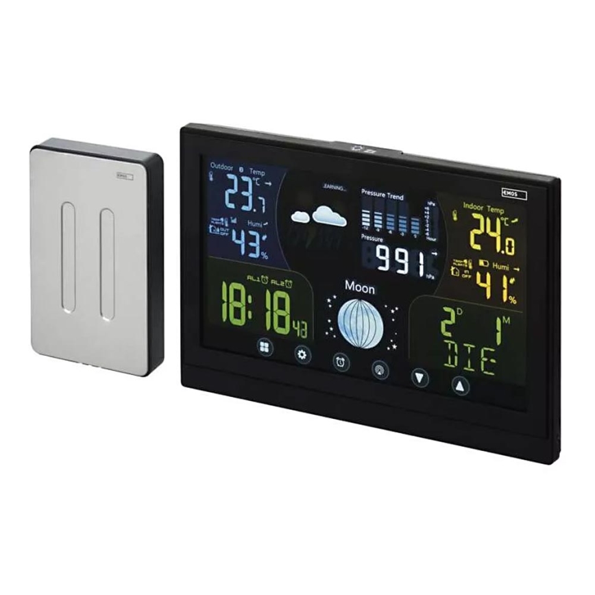 Bezvadu meteoroloģiskā stacija ar modinātāju 3xAAA/5V + 2xAAA melna