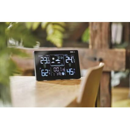 Bezvadu meteoroloģiskā stacija ar modinātāju 5V/3xAAA + 2xAAA melna