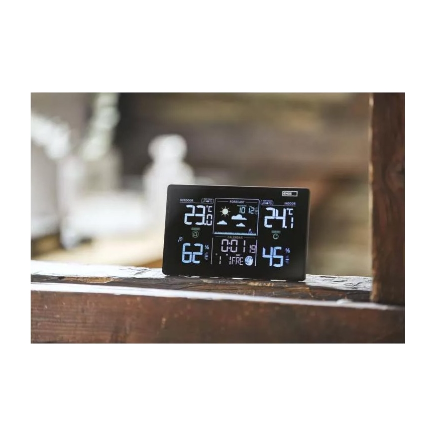 Bezvadu meteoroloģiskā stacija ar modinātāju 5V/3xAAA + 2xAAA melna