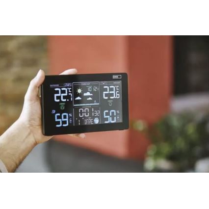 Bezvadu meteoroloģiskā stacija ar modinātāju 5V/3xAAA + 2xAAA melna