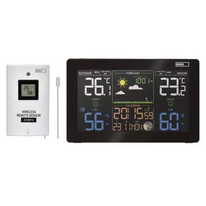 Bezvadu meteoroloģiskā stacija ar modinātāju 5V/3xAAA + 2xAAA melna