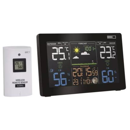 Bezvadu meteoroloģiskā stacija ar modinātāju 5V/3xAAA + 2xAAA melna