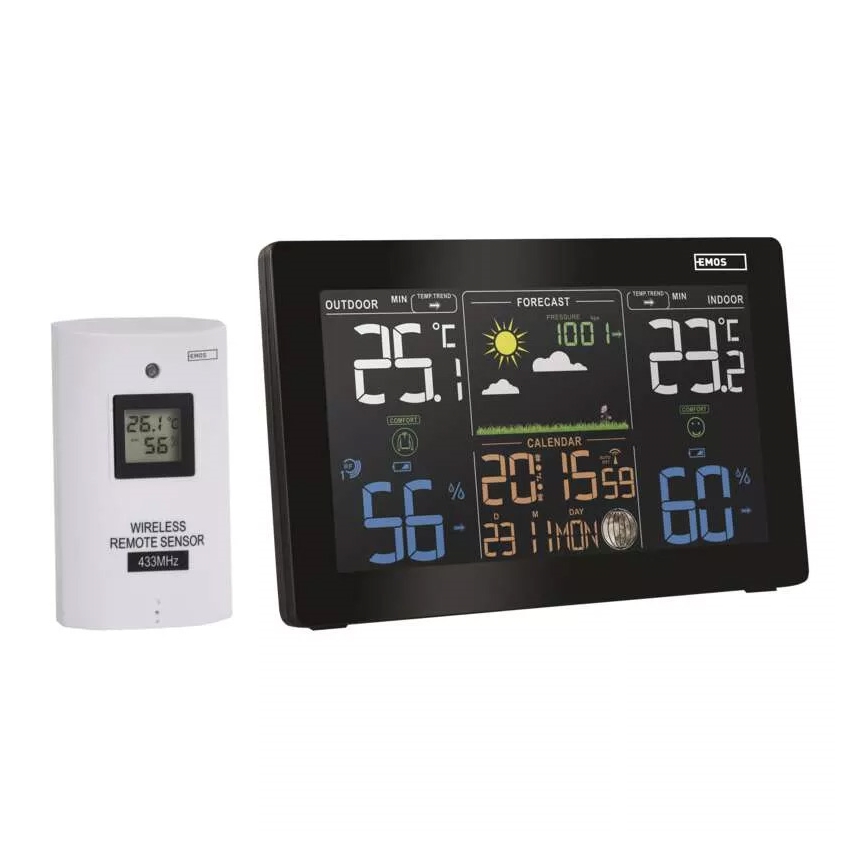 Bezvadu meteoroloģiskā stacija ar modinātāju 5V/3xAAA + 2xAAA melna